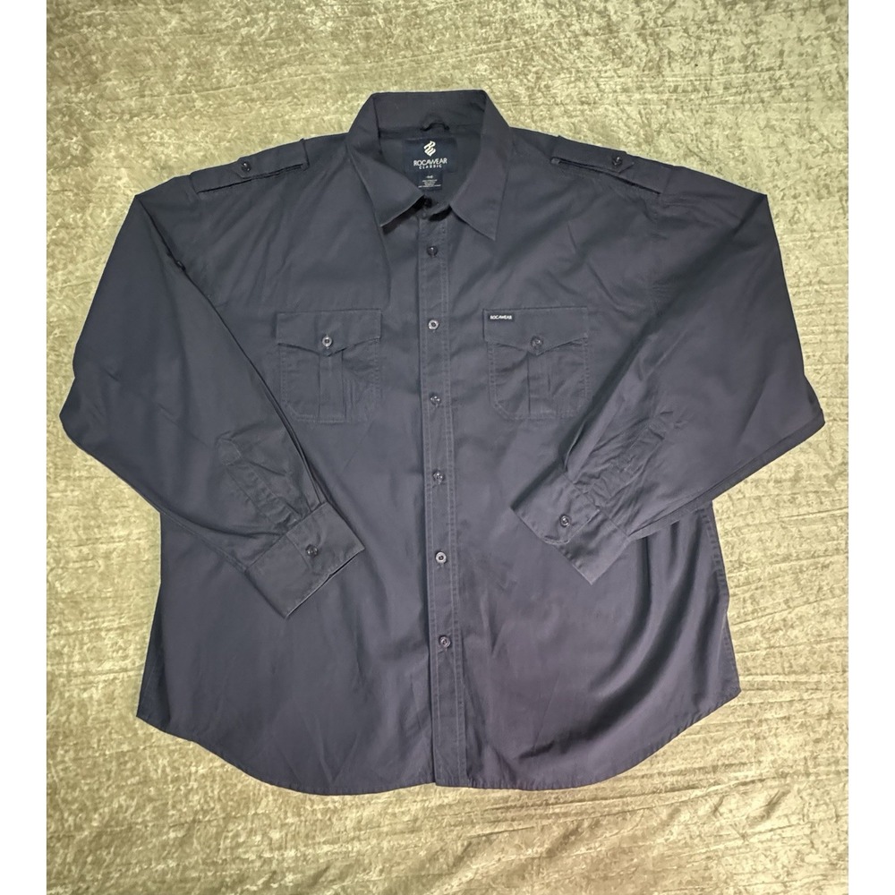 Rocawear Classic Mens 4XL Black Solid Cotton Long Sleeve Button-Up Pockets